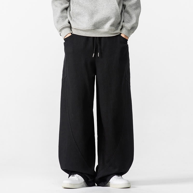 Buddha Stones Fall Pure Color Herrenhose aus Baumwolle mit weitem Bein und Kordelzug und Taschen - Schwarz - US/ UK/AU46，EU56 (5XL) - image 25