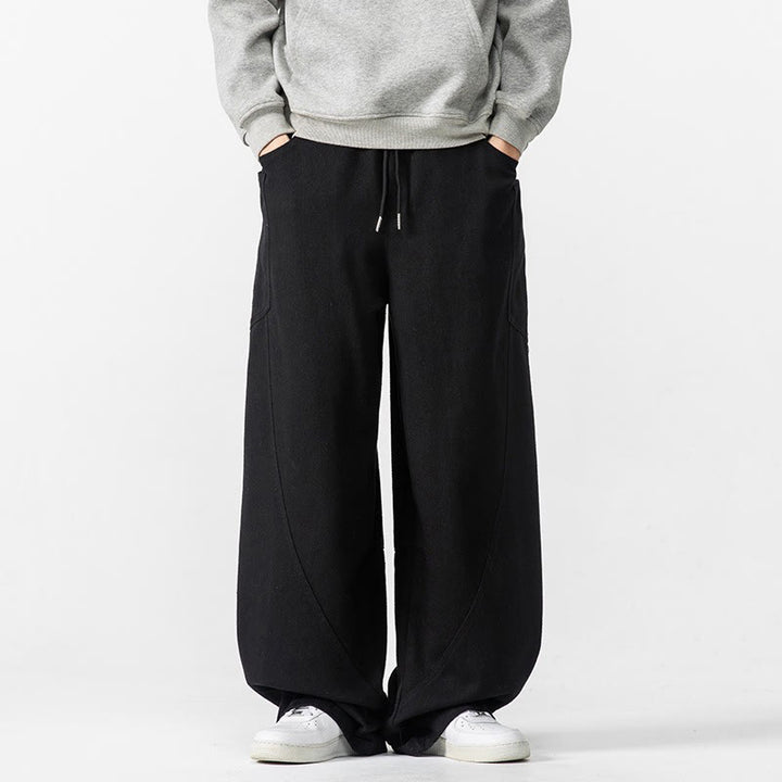 Buddha Stones Fall Pure Color Herrenhose aus Baumwolle mit weitem Bein und Kordelzug und Taschen - Schwarz - US/ UK/AU46，EU56 (5XL) - image 25