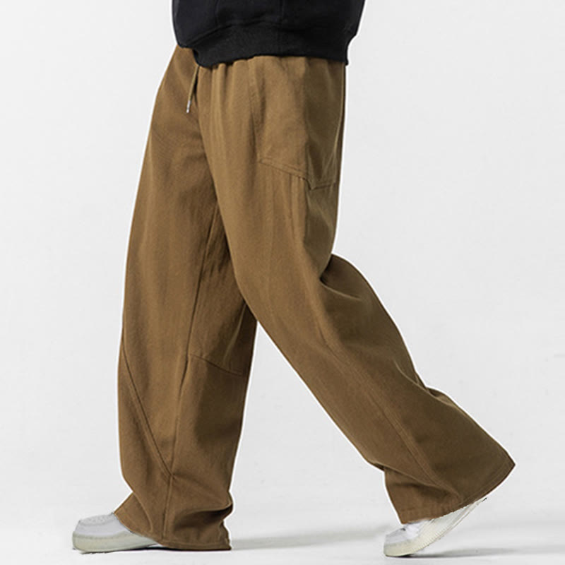 Buddha Stones Fall Pure Color Herrenhose aus Baumwolle mit weitem Bein und Kordelzug und Taschen - image 24