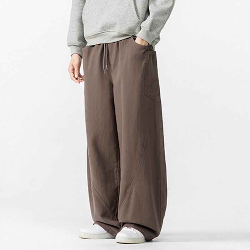 Buddha Stones Fall Pure Color Herrenhose aus Baumwolle mit weitem Bein und Kordelzug und Taschen - image 4