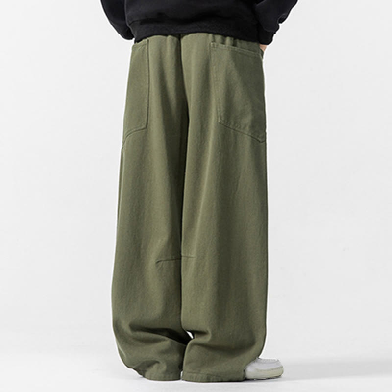 Buddha Stones Fall Pure Color Herrenhose aus Baumwolle mit weitem Bein und Kordelzug und Taschen - image 10