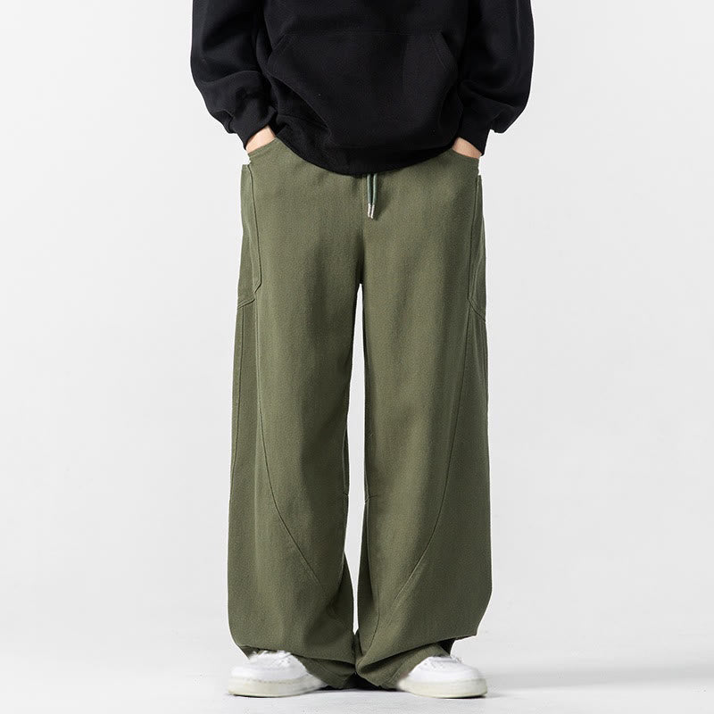 Buddha Stones Fall Pure Color Herrenhose aus Baumwolle mit weitem Bein und Kordelzug und Taschen - Olivgrün - US/ UK/AU46，EU56 (5XL) - image 8
