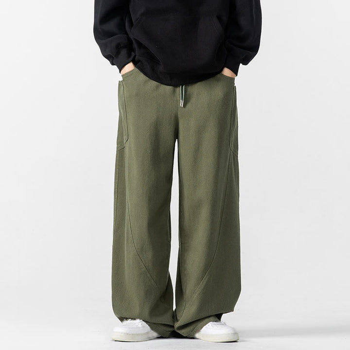 Buddha Stones Fall Pure Color Herrenhose aus Baumwolle mit weitem Bein und Kordelzug und Taschen - Olivgrün - US/ UK/AU46，EU56 (5XL) - image 8