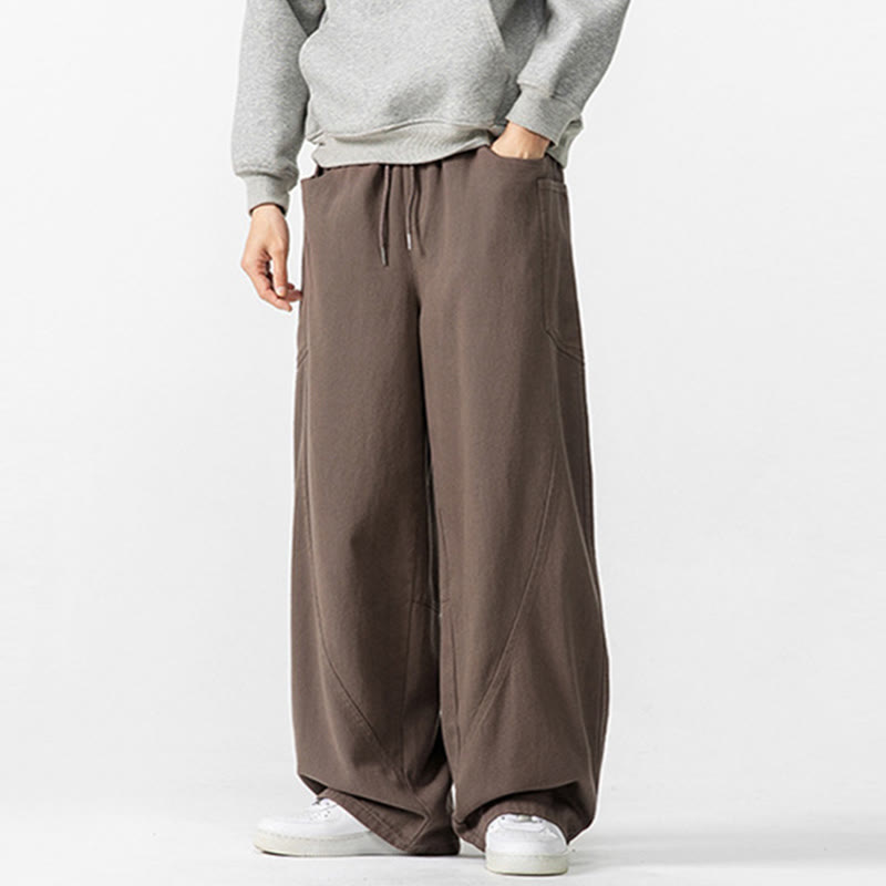 Buddha Stones Fall Pure Color Herrenhose aus Baumwolle mit weitem Bein und Kordelzug und Taschen - image 1