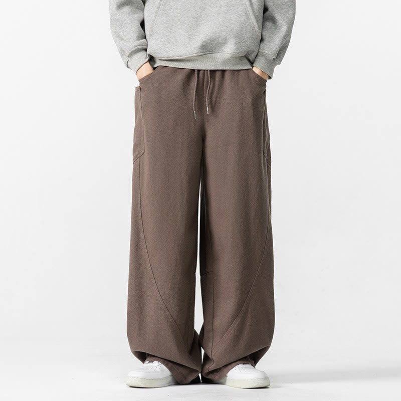 Buddha Stones Fall Pure Color Herrenhose aus Baumwolle mit weitem Bein und Kordelzug und Taschen - image 2