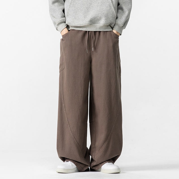 Buddha Stones Fall Pure Color Herrenhose aus Baumwolle mit weitem Bein und Kordelzug und Taschen - image 2