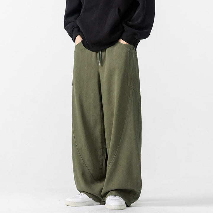 Buddha Stones Fall Pure Color Herrenhose aus Baumwolle mit weitem Bein und Kordelzug und Taschen - image 13