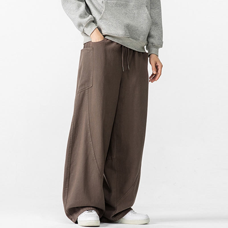 Buddha Stones Fall Pure Color Herrenhose aus Baumwolle mit weitem Bein und Kordelzug und Taschen - image 3