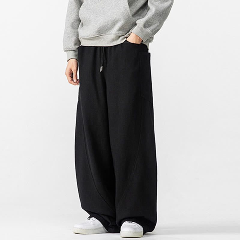 Buddha Stones Fall Pure Color Herrenhose aus Baumwolle mit weitem Bein und Kordelzug und Taschen - image 27