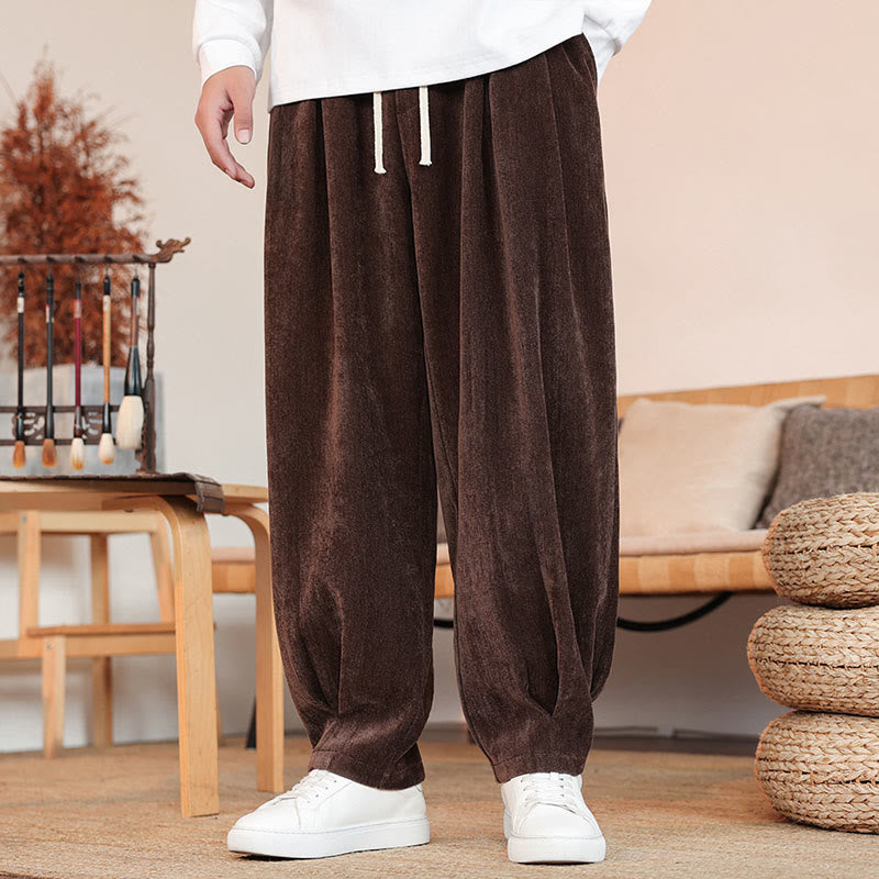 Buddha Stones Lässige, einfarbige, schlichte Herren-Baumwollhose mit Taschen - Sattelbraun - US/ UK/AU46, EU56 (5XL) - image 0