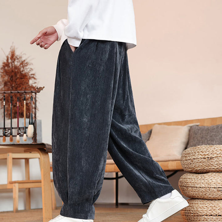 Buddha Stones Lässige, einfarbige, schlichte Herren-Baumwollhose mit Taschen - image 19