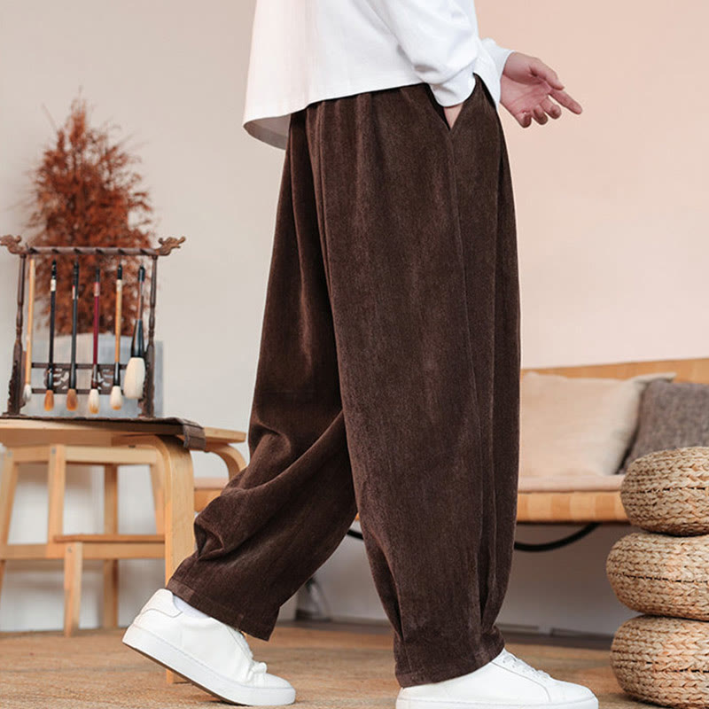 Buddha Stones Lässige, einfarbige, schlichte Herren-Baumwollhose mit Taschen - image 5