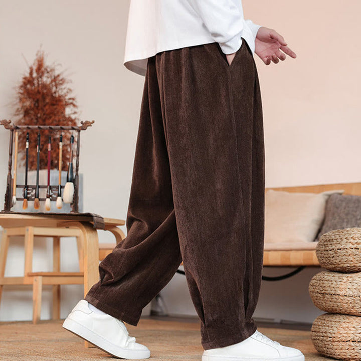 Buddha Stones Lässige, einfarbige, schlichte Herren-Baumwollhose mit Taschen - image 5