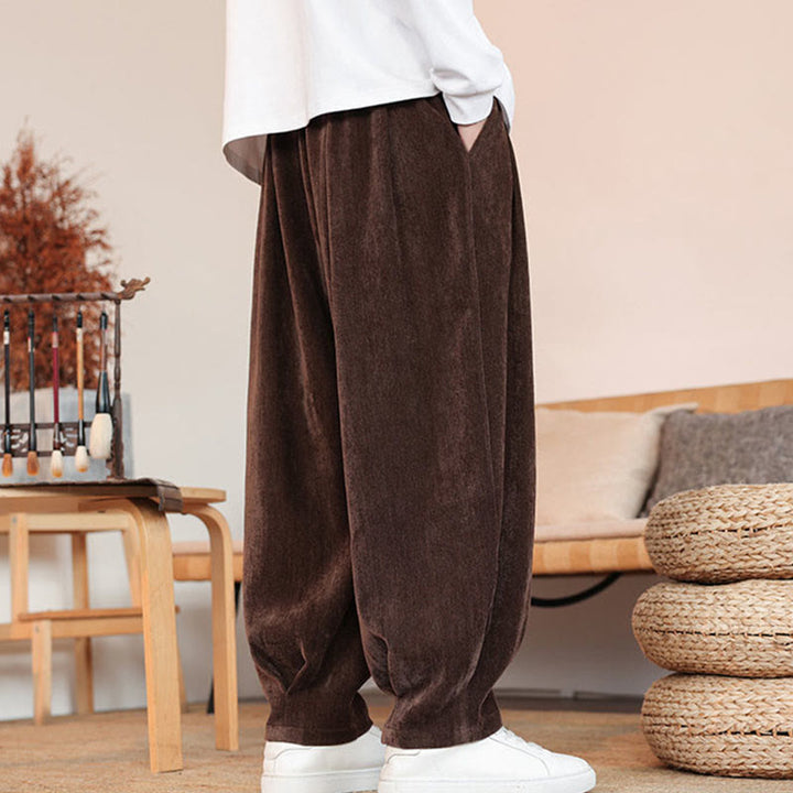 Buddha Stones Lässige, einfarbige, schlichte Herren-Baumwollhose mit Taschen - image 3