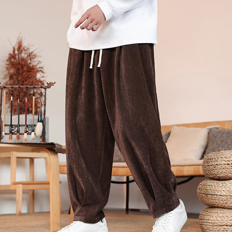 Buddha Stones Lässige, einfarbige, schlichte Herren-Baumwollhose mit Taschen - image 2
