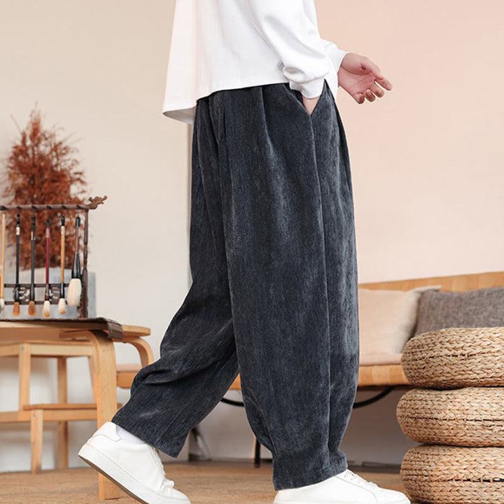 Buddha Stones Lässige, einfarbige, schlichte Herren-Baumwollhose mit Taschen - image 23