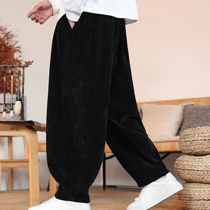Buddha Stones Lässige, einfarbige, schlichte Herren-Baumwollhose mit Taschen - image 14