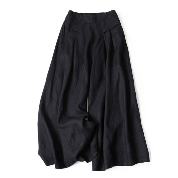 Buddha Stones – Unifarbene Hose aus Baumwollleinen mit hoher Taille und weitem Bein und Taschen - Schwarz - US16， UK/AU20，EU48 (3XL) - image 21