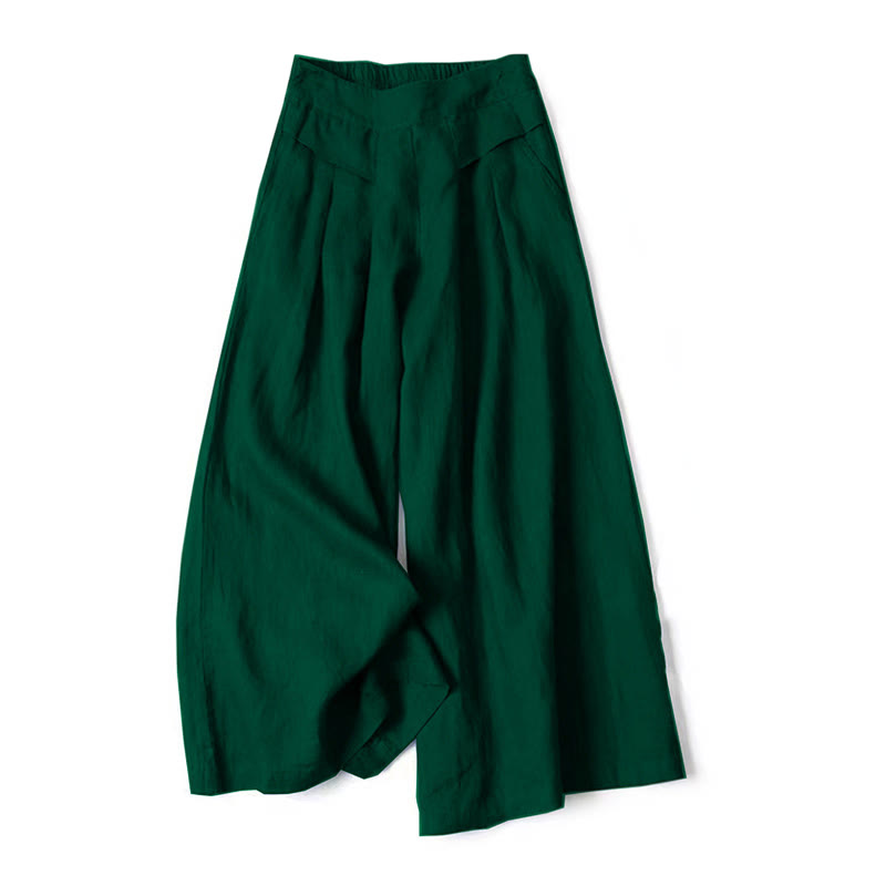 Buddha Stones – Unifarbene Hose aus Baumwollleinen mit hoher Taille und weitem Bein und Taschen - Dunkelgrün - US16， UK/AU20，EU48 (3XL) - image 19