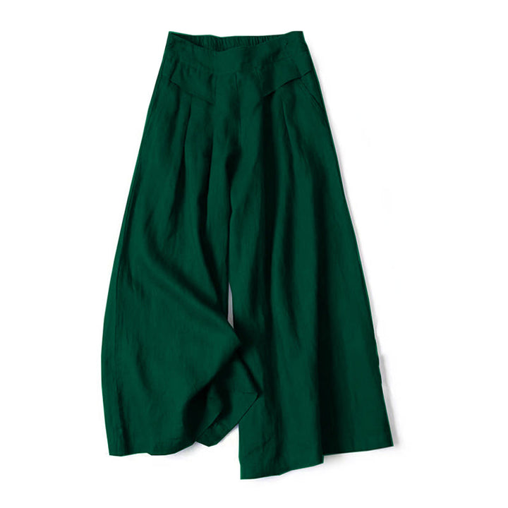 Buddha Stones – Unifarbene Hose aus Baumwollleinen mit hoher Taille und weitem Bein und Taschen - Dunkelgrün - US16， UK/AU20，EU48 (3XL) - image 19