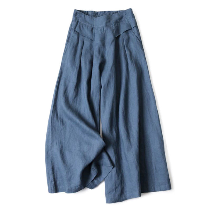 Buddha Stones – Unifarbene Hose aus Baumwollleinen mit hoher Taille und weitem Bein und Taschen - Stahlblau - US16， UK/AU20，EU48 (3XL) - image 5