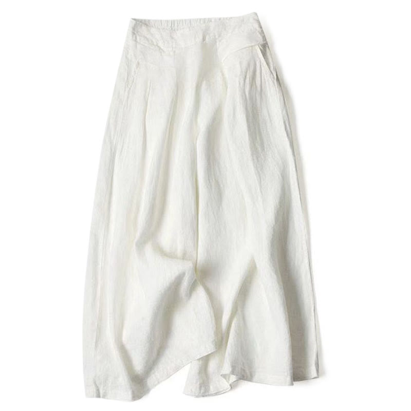 Buddha Stones – Unifarbene Hose aus Baumwollleinen mit hoher Taille und weitem Bein und Taschen - Weiß - US16， UK/AU20，EU48 (3XL) - image 24