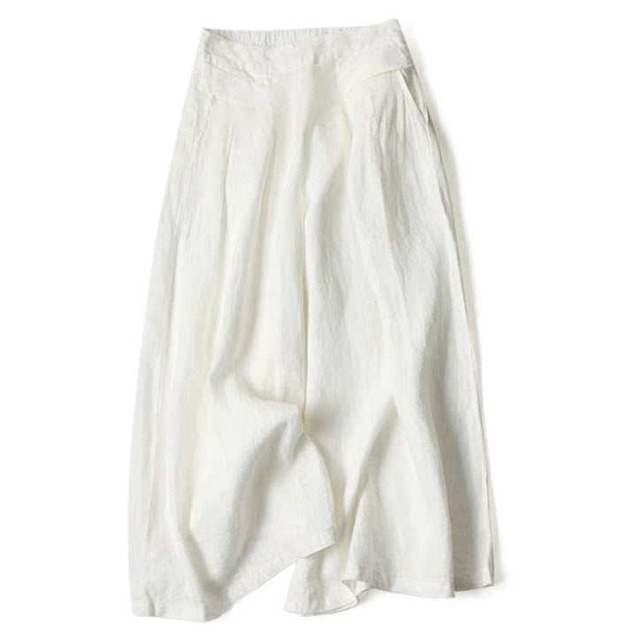 Buddha Stones – Unifarbene Hose aus Baumwollleinen mit hoher Taille und weitem Bein und Taschen - Weiß - US16， UK/AU20，EU48 (3XL) - image 24