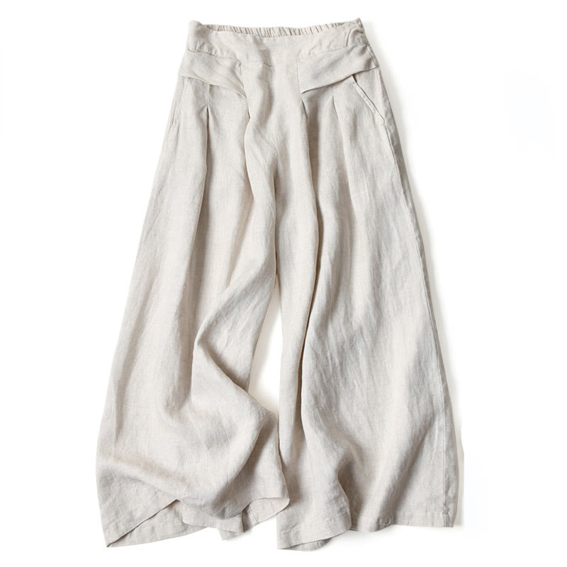 Buddha Stones – Unifarbene Hose aus Baumwollleinen mit hoher Taille und weitem Bein und Taschen - Beige - US16， UK/AU20，EU48 (3XL) - image 10