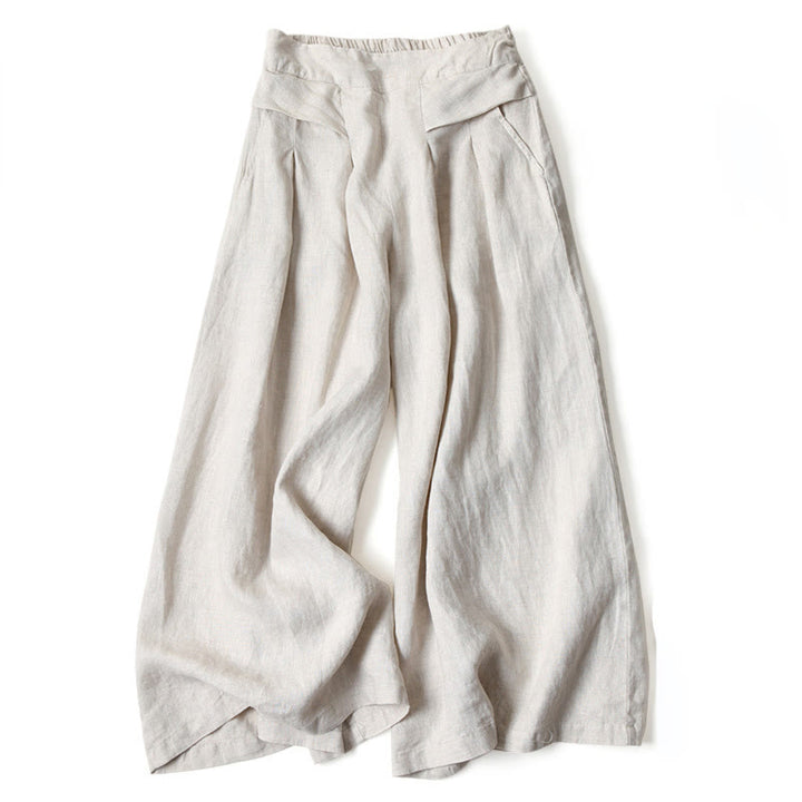Buddha Stones – Unifarbene Hose aus Baumwollleinen mit hoher Taille und weitem Bein und Taschen - Beige - US16， UK/AU20，EU48 (3XL) - image 10