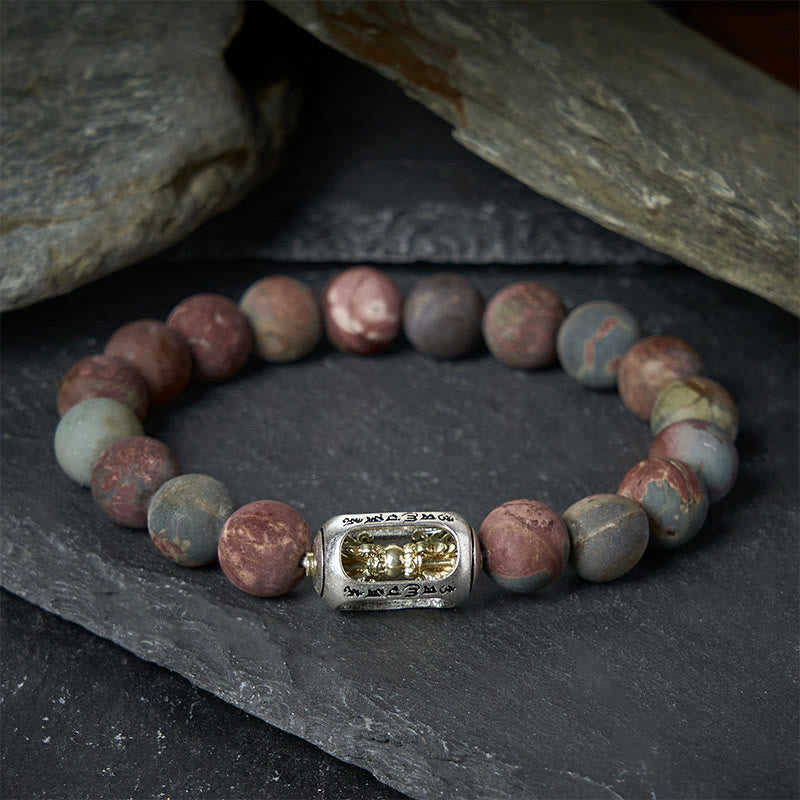 Buddha Stones Natürlicher Picasso Jaspis Om Mani Padme Hum Energiearmband - image 1