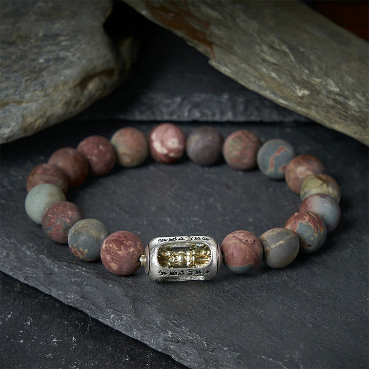 Buddha Stones Natürlicher Picasso Jaspis Om Mani Padme Hum Energiearmband - image 1