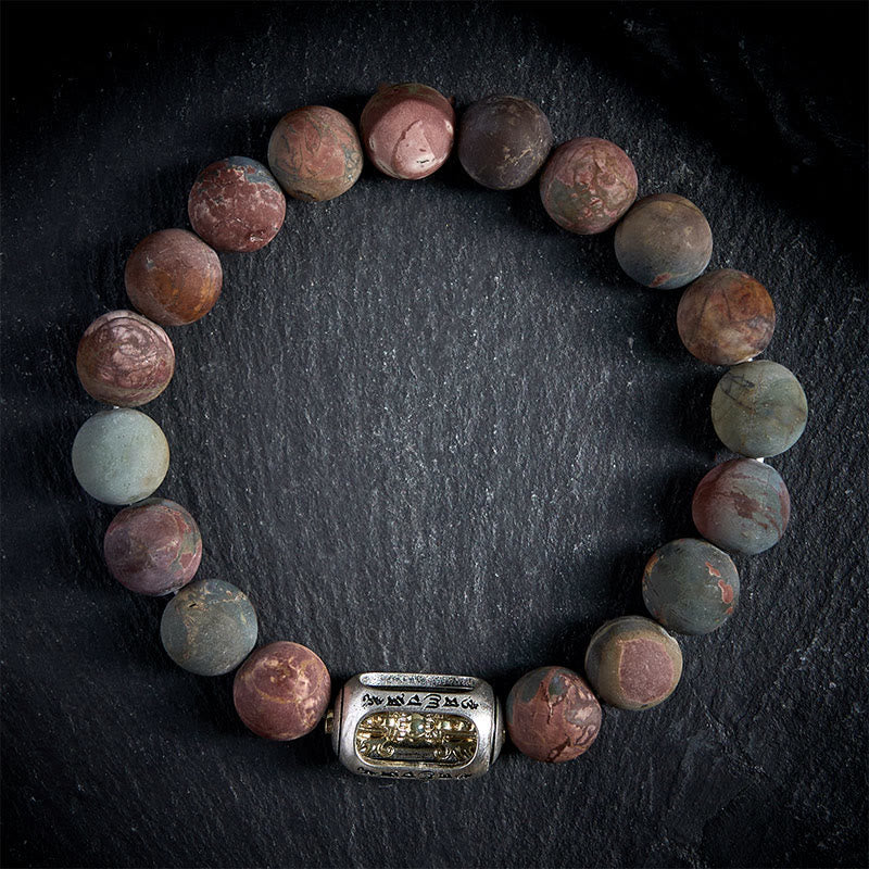 Buddha Stones Natürlicher Picasso Jaspis Om Mani Padme Hum Energiearmband - 20 cm - image 0
