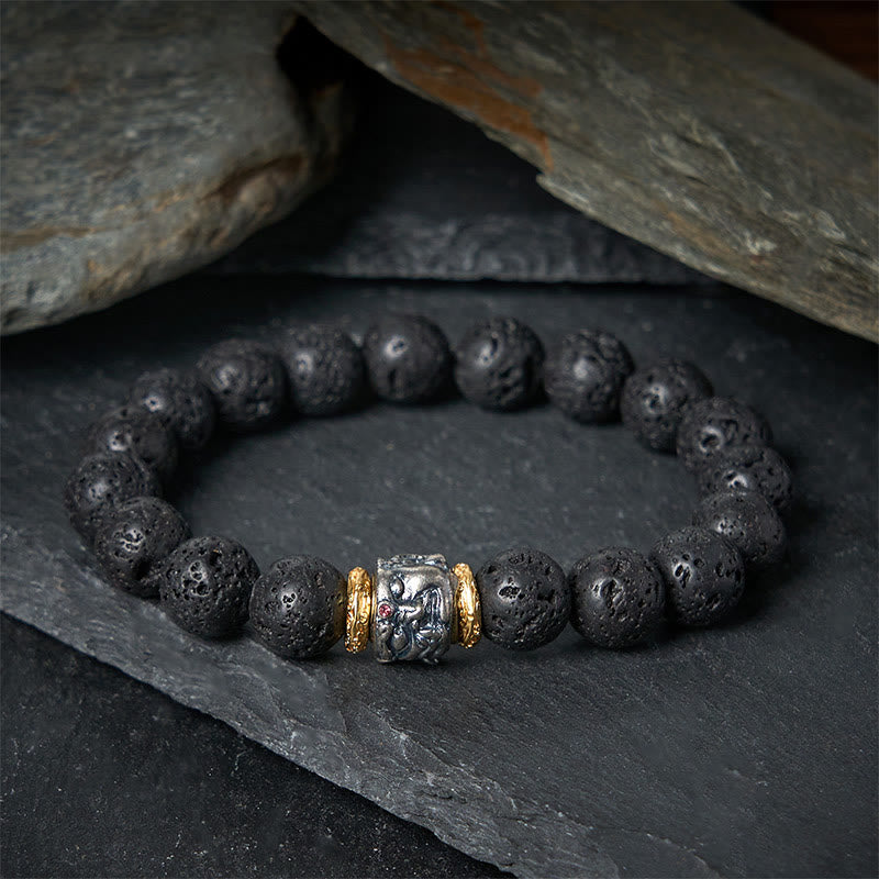 Buddha Stones Stützarmband aus natürlichem Lavastein mit Buddha-Gesicht - image 1