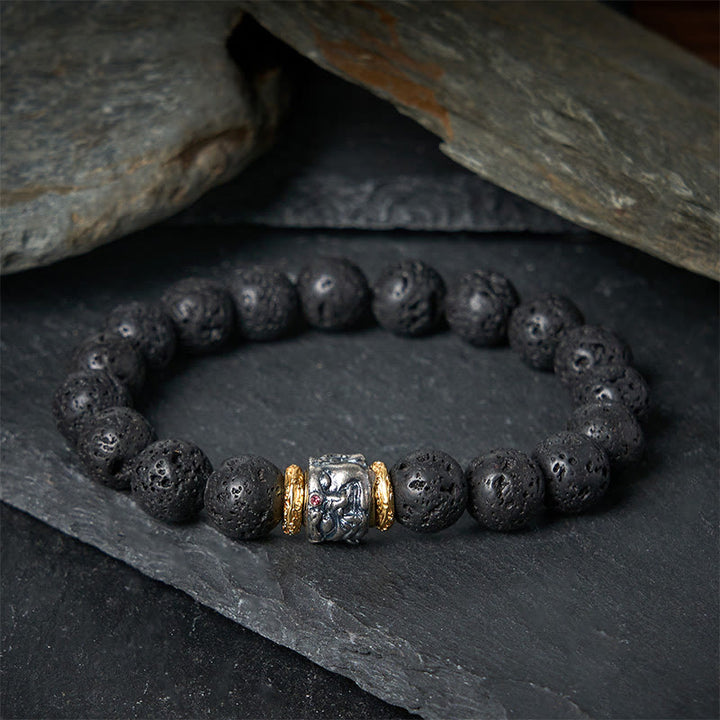 Buddha Stones Stützarmband aus natürlichem Lavastein mit Buddha-Gesicht - image 1