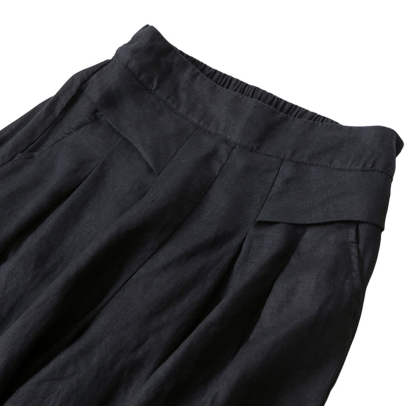 Buddha Stones – Unifarbene Hose aus Baumwollleinen mit hoher Taille und weitem Bein und Taschen - image 22