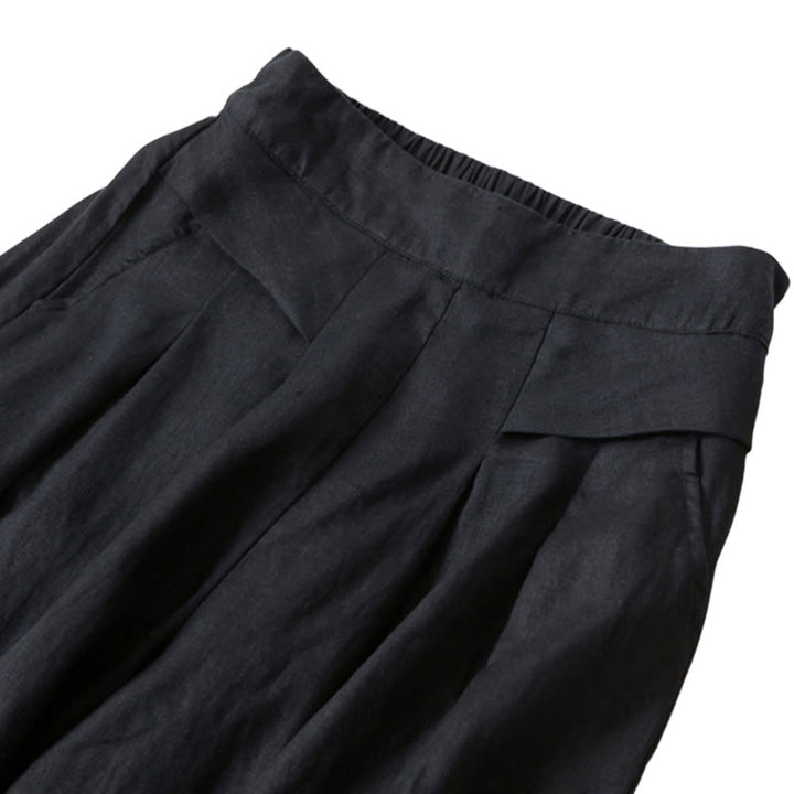 Buddha Stones – Unifarbene Hose aus Baumwollleinen mit hoher Taille und weitem Bein und Taschen - image 22