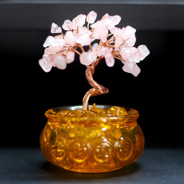 Buddha Stones, verschiedene Kristalle, Citrin, Amethyst, rosa Kristall, Baum, Wohlstand, Heimdekoration - Rosa Kristall 6*10cm - image 4