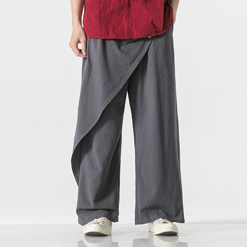 Buddha Stones Asymmetrisches Patch-Design Schlichte Herren-Baumwollhose mit Taschen - image 3