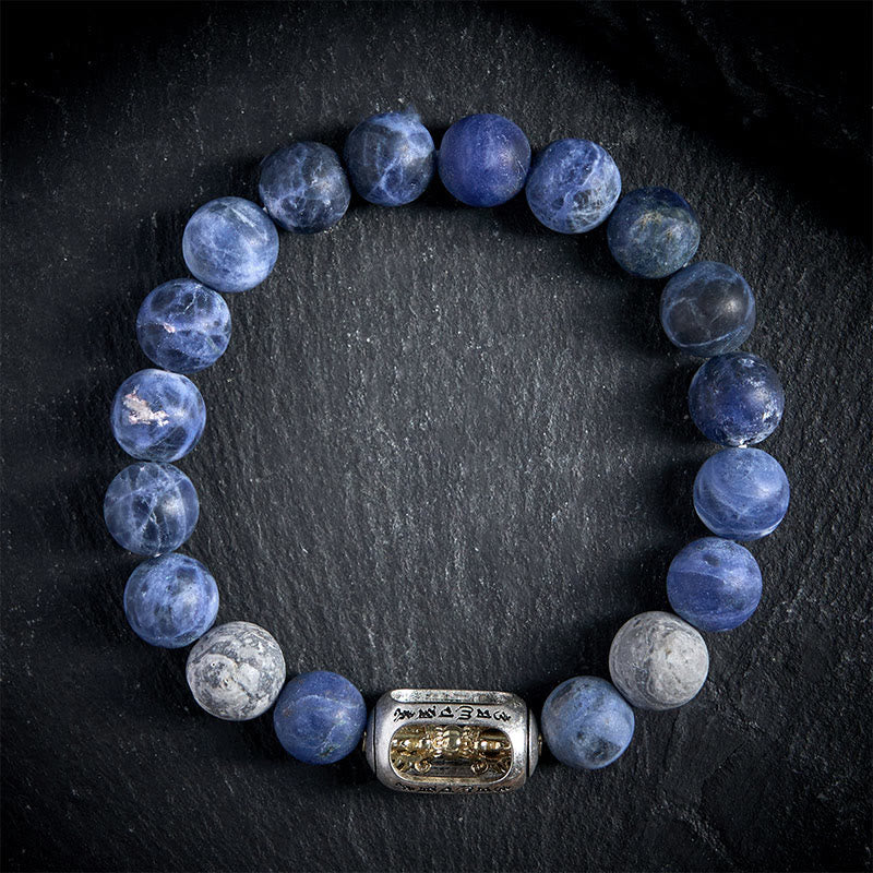 Buddha Stones Natürlicher Sodalith Grauer Jaspis Om Mani Padme Hum Harmonie Armband - 20 cm - image 0