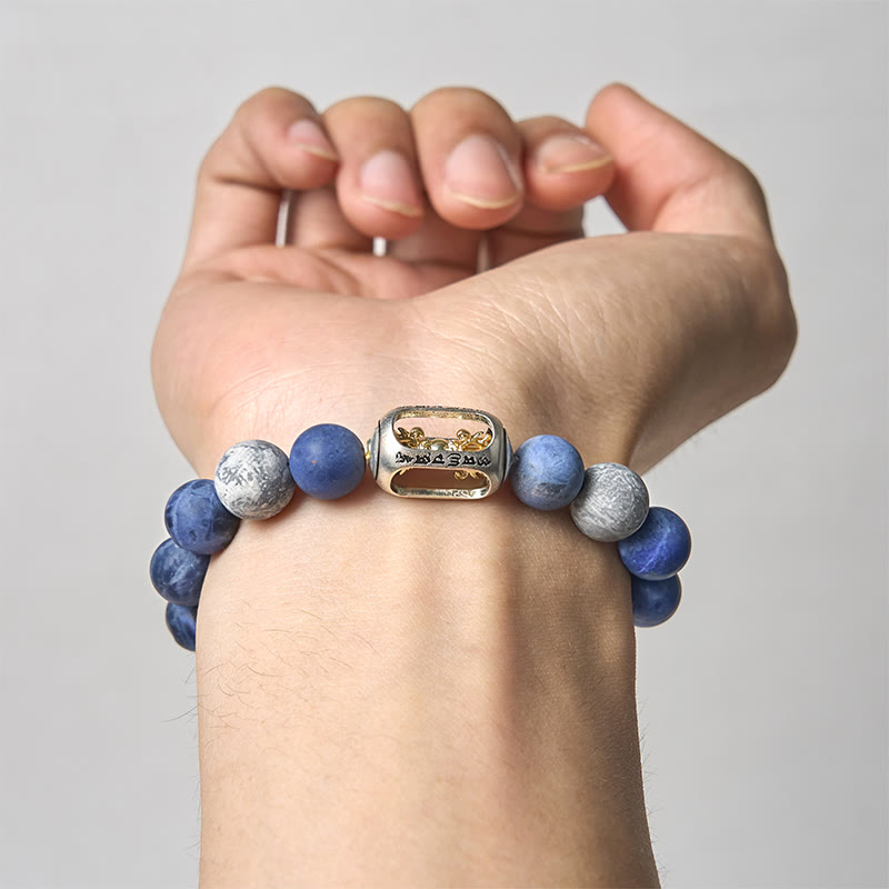 Buddha Stones Natürlicher Sodalith Grauer Jaspis Om Mani Padme Hum Harmonie Armband - image 3