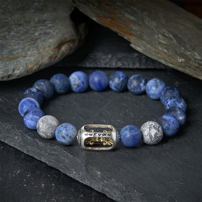 Buddha Stones Natürlicher Sodalith Grauer Jaspis Om Mani Padme Hum Harmonie Armband - image 1