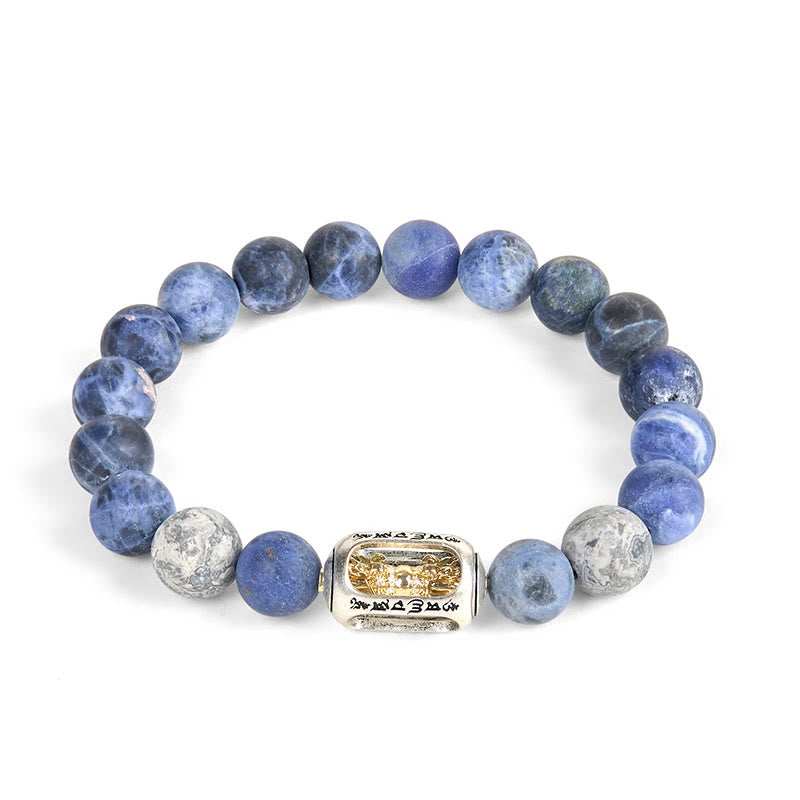 Buddha Stones Natürlicher Sodalith Grauer Jaspis Om Mani Padme Hum Harmonie Armband - image 4