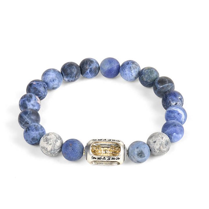 Buddha Stones Natürlicher Sodalith Grauer Jaspis Om Mani Padme Hum Harmonie Armband - image 4