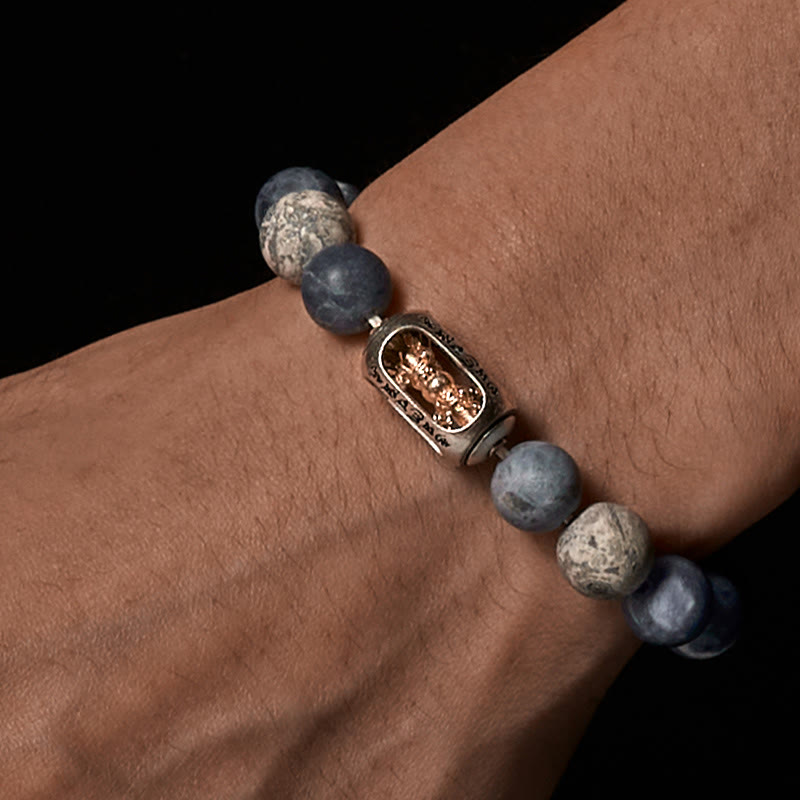 Buddha Stones Natürlicher Sodalith Grauer Jaspis Om Mani Padme Hum Harmonie Armband - image 2