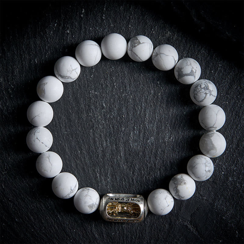 Buddha Stones, natürliche weiße Türkis-Perle, Om Mani Padme Hum, Segensarmband - 20 cm - image 0