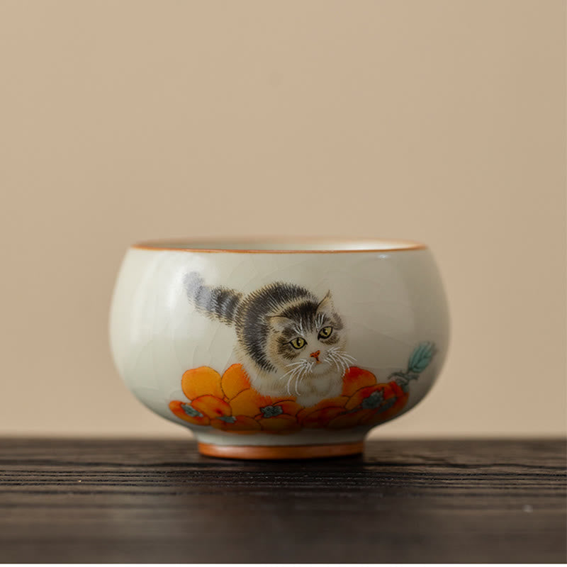 Buddha Stones Süße Persimmon Katze Teetasse Kung Fu Teetasse - Katze 5,7 cm * 4,2 cm * 75 ml - image 0
