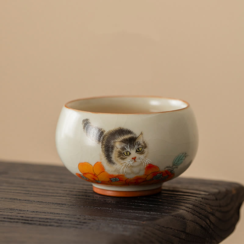 Buddha Stones Süße Persimmon Katze Teetasse Kung Fu Teetasse - image 1