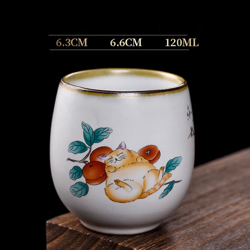 Buddha Stones, niedliche liegende Katze, Zweige, Teetasse, Kung-Fu-Teetasse - Liegende Katze & Zweige 6,3 cm × 6,6 cm × 120 ml - image 0