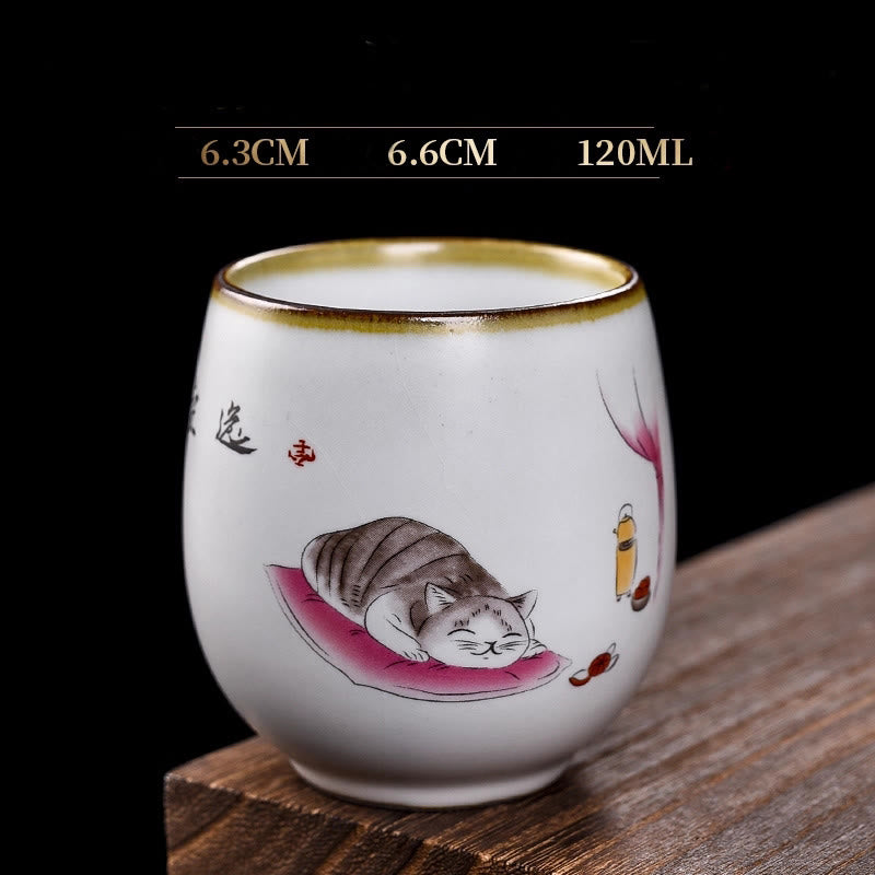 Buddha Stones, süße liegende Katze, Zweige, Teetasse, Kung-Fu-Teetasse mit Geschenkbox - Liegende Katze & Decke 6,3 cm * 6,6 cm * 120 ml - image 12