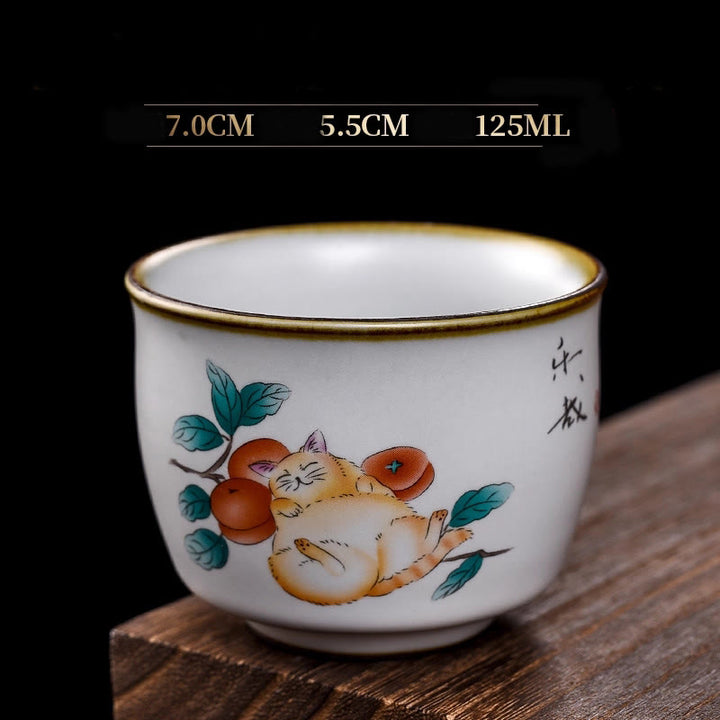 Buddha Stones, süße liegende Katze, Zweige, Teetasse, Kung-Fu-Teetasse mit Geschenkbox - Liegende Katze & Zweige 7cm*5,5cm*125ml - image 16